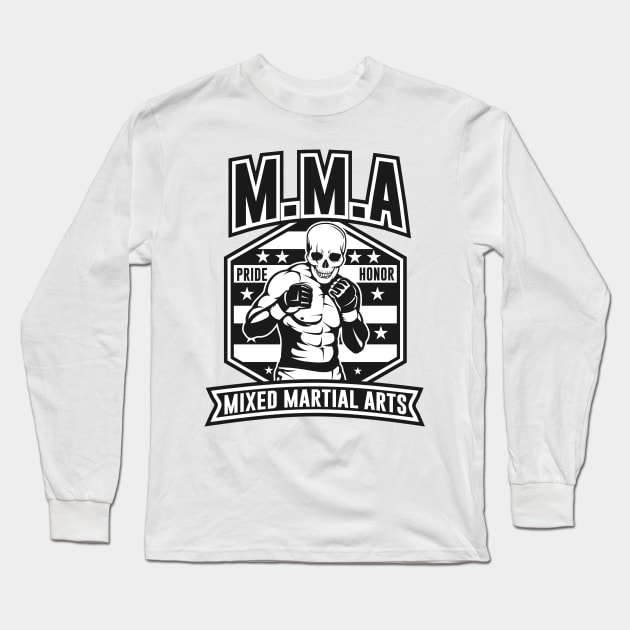 SKULL MMA BLACK AND WHITE Long Sleeve T-Shirt by beanbeardy